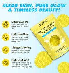 Kojic Acid and Turmeric Cleansing Pads, Turmeric Kojic Acid Lemon Chamomile Pads, Kojic Acid Turmeric Cleansing Pads for Face -60PCS Yellow-60PCS 60 Count (Pack of 1)