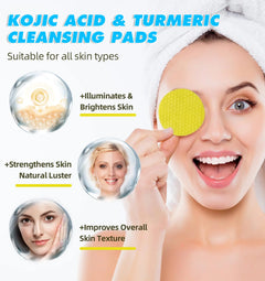 Kojic Acid and Turmeric Cleansing Pads, Turmeric Kojic Acid Lemon Chamomile Pads, Kojic Acid Turmeric Cleansing Pads for Face -60PCS Yellow-60PCS 60 Count (Pack of 1)